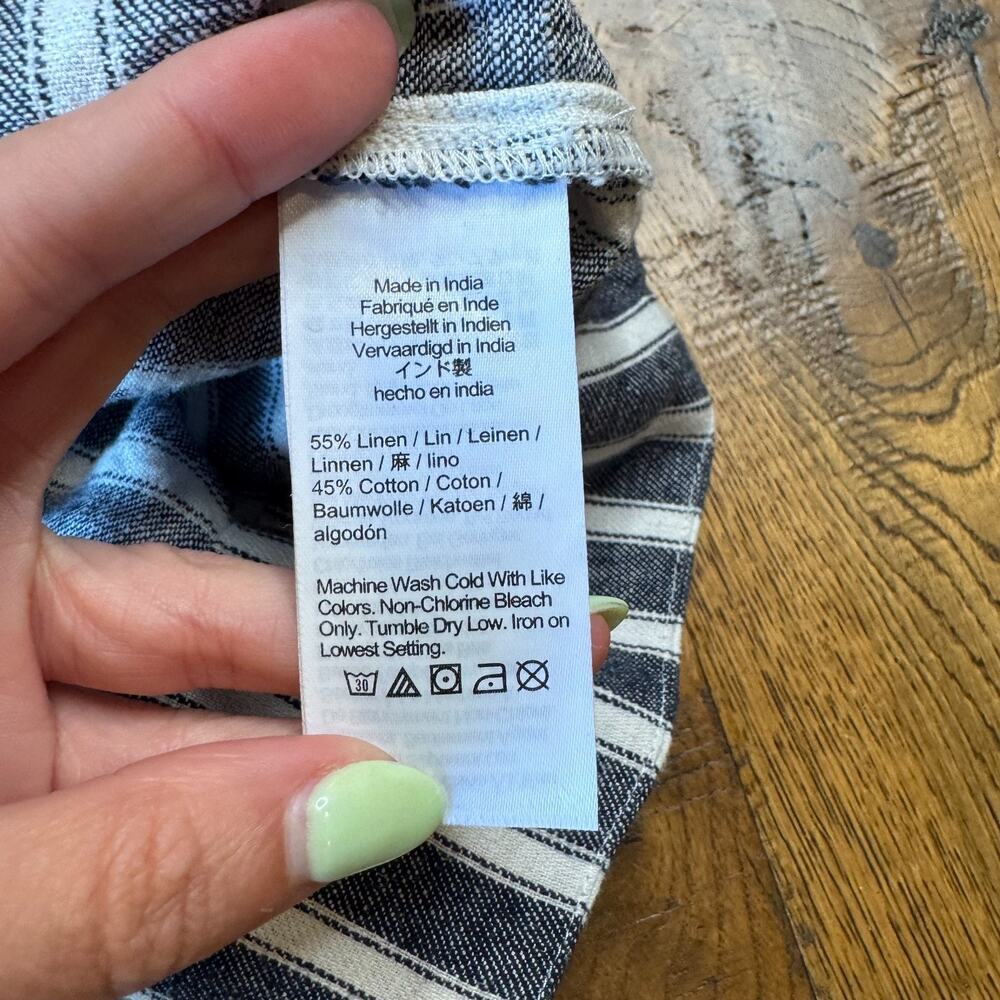 Madewell Women Square-Neck Linen Blend Striped Sleeve Top NWT Coastal Chic XXSd - Picture 6 of 6